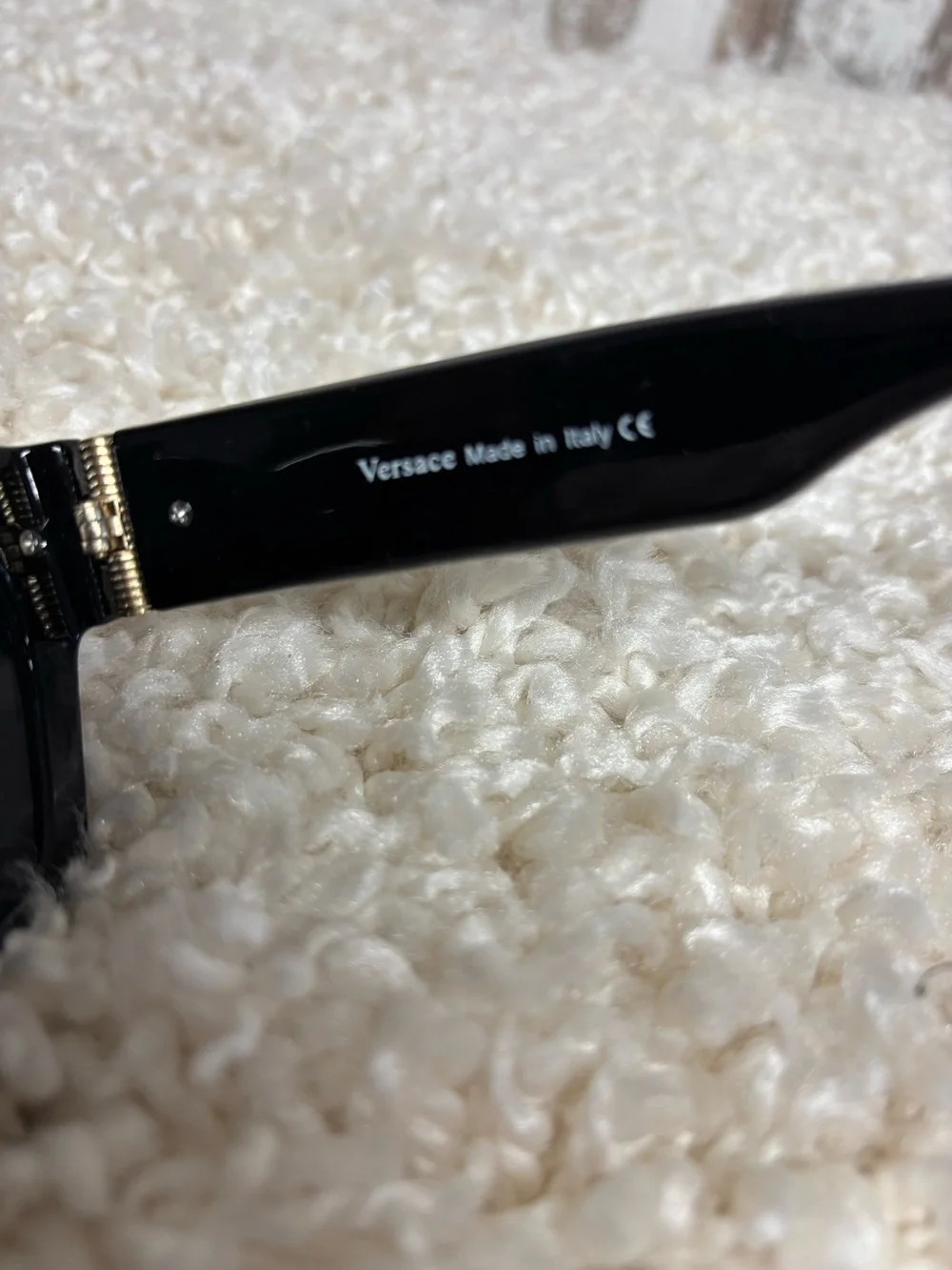Versace Glossy Black Square Sunglasses with Gold Hardware